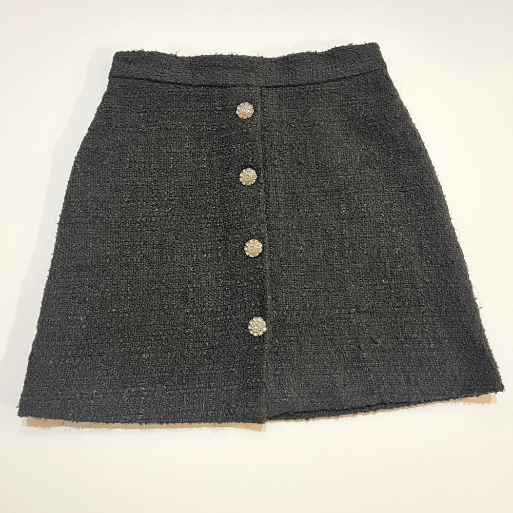 H&M Black Tweed Skirt with Button Detail (Size 4)